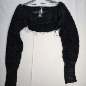 Free People Black Fuzzy Warm Long Sleeve Chunky Shrug NWT Goth Y2k Style
